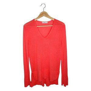 Zara Neon Orange Bright Melon Coral Color Lightweight Sweater Size M
